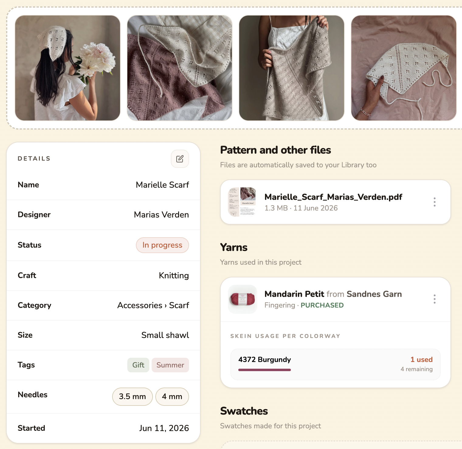 A Twizzory knitting project page